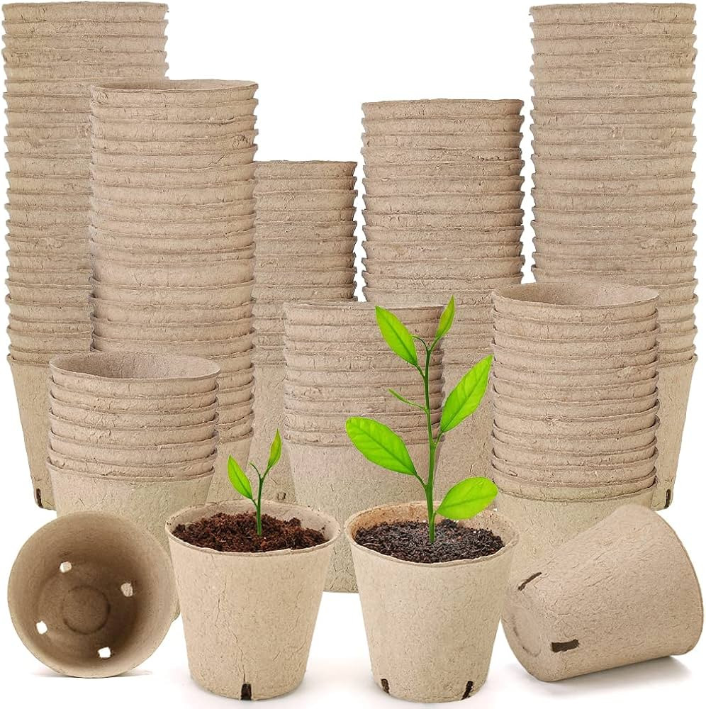 Seed Starter Trays, 174 Pcs 3.15 Inch Round Biodegradable Peat Pots, Drainage Holes Nursery Pot, ... | Amazon (US)