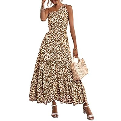 PRETTYGARDEN Women's Summer Floral One Shoulder Maxi Dress Knot Ruffle Boho B… | Amazon (US)