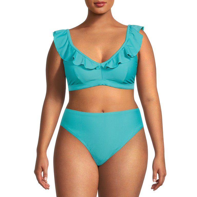 Time And Tru Women's and Women's Plus Ruffle Neckline Swim Top - Walmart.com | Walmart (US)