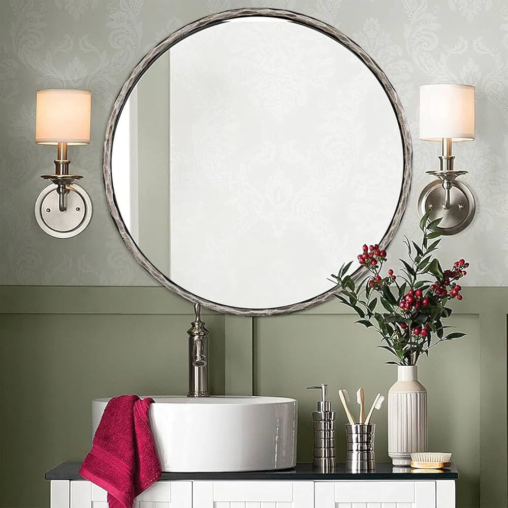 ANDY STAR 30 Inch Bathroom Round Mirrors, Silver Hand-Forged Circle Wall Mirrors with Metal Frame... | Amazon (US)