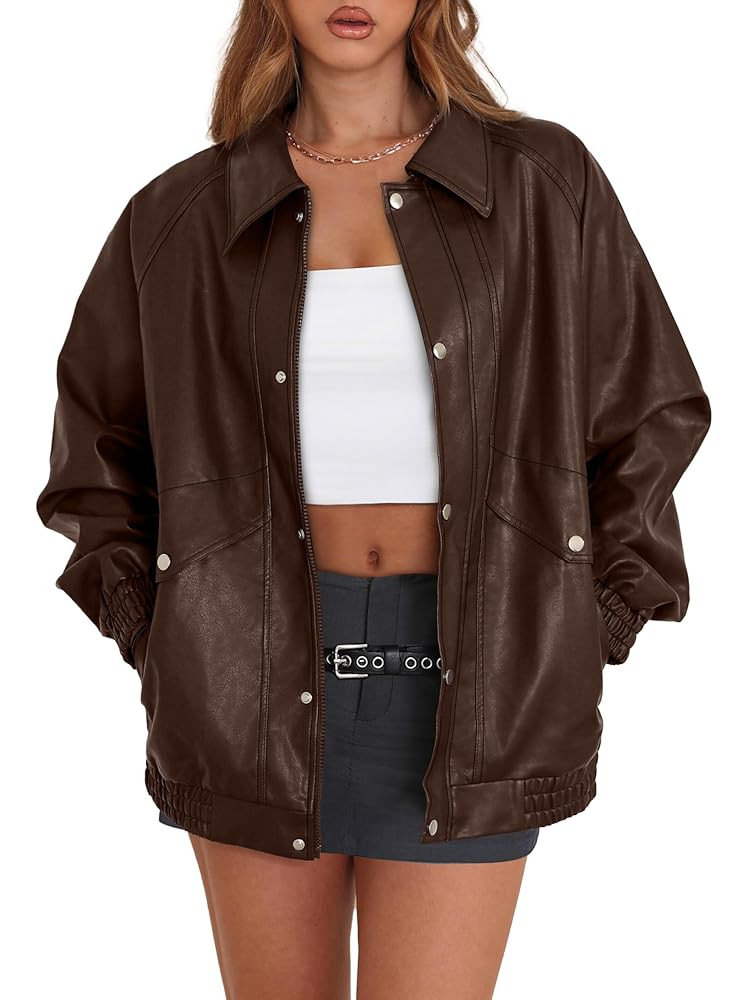 XIEERDUO Leather Jacket Women Fall Outfits 2025 Oversized Motorcycle Y2K Clothes Faux Leather Poc... | Amazon (US)