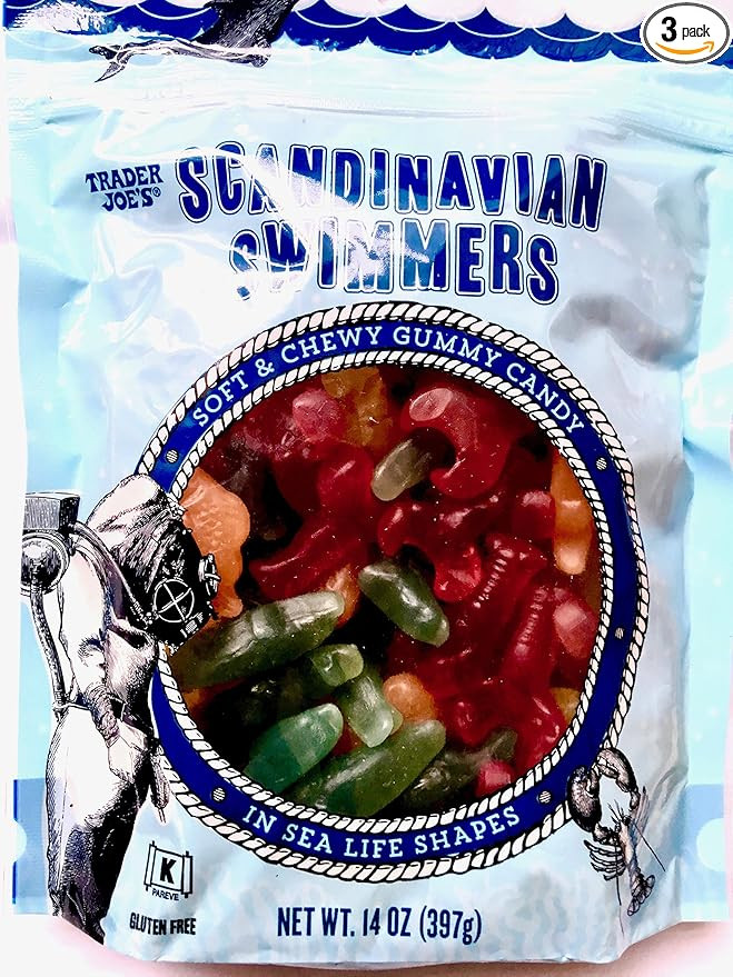 3-Pack Trader Joe's Scandinavian Swimmers 14 OZ - Soft & Chewy Gummy Candy, In Sea Life Shapes, G... | Amazon (US)