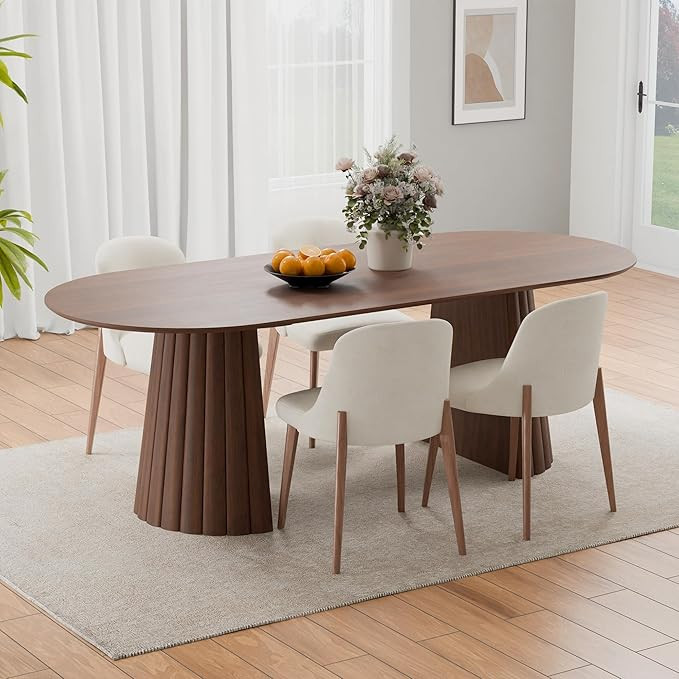 Casaphoria 79" Oval Dining Table, Modern Wood Kitchen Table with Cone Shaped Stripe Convex Base f... | Amazon (US)