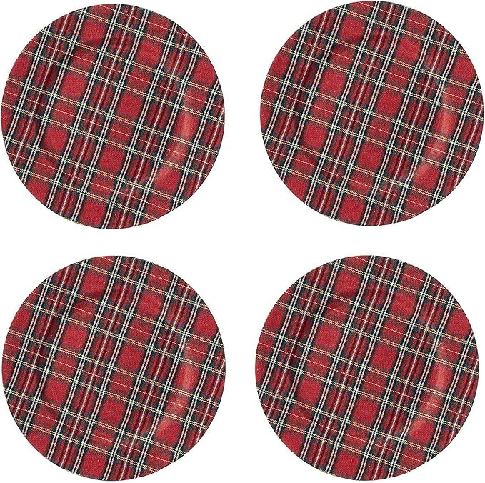 Mud Pie Deck The Halls Red Tartan Plaid Charger Plates, 13" Diameter, Set of 4 | Amazon (US)