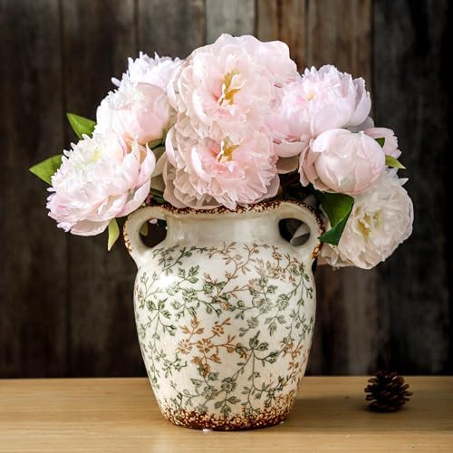 Enra Vintage vase,7.8 Inch Green and Beige Ceramic Decorative Flower vase, Chinoiserie Floral Vas... | Amazon (US)