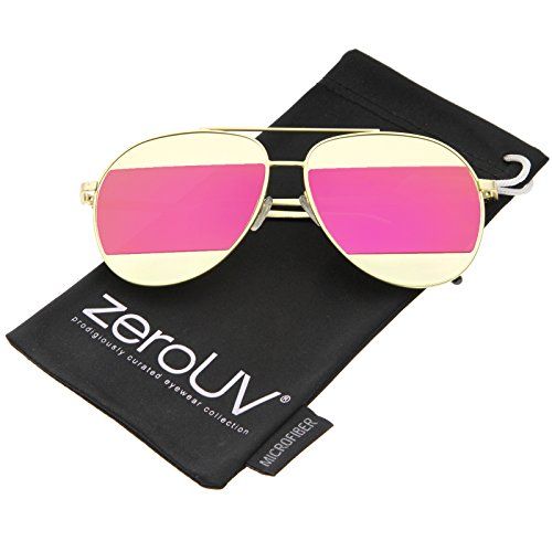 zeroUV - Two-Toned Matte Metal Brow Bar Color Split Mirror Lens Aviator Sunglasses 57mm (Gold / Mage | Amazon (US)