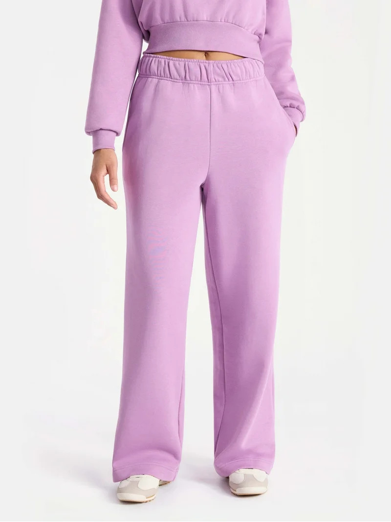 No Boundaries Wide-Leg Foldover Fleece Pants, 30'' Inseam, Women's | Walmart (US)