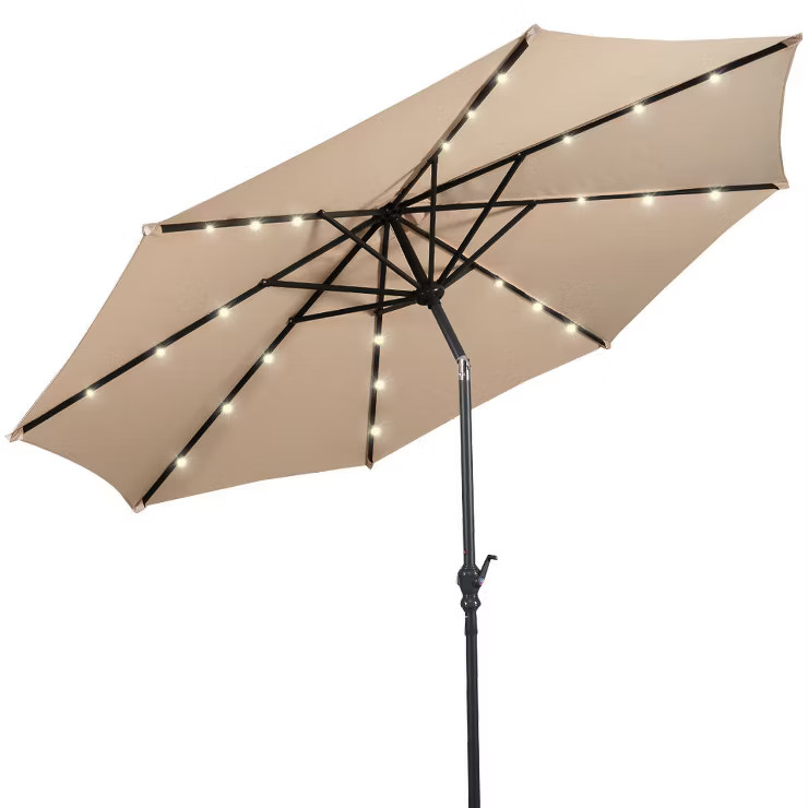 Costway 10ft Patio Solar Umbrella LED Patio Market Steel Tilt w/ Crank Outdoor Beige | Target