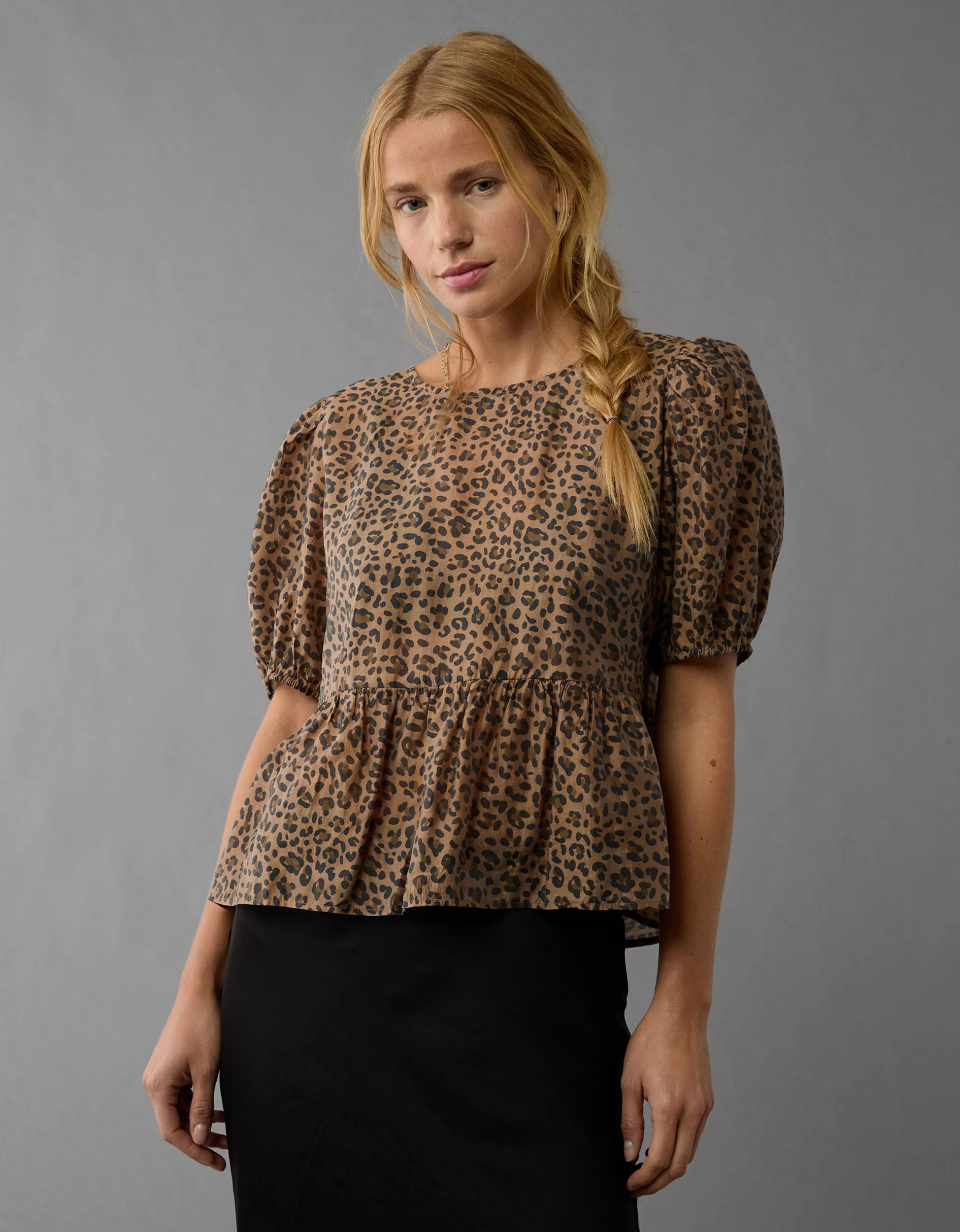 AE Puff-Sleeve Tie-Front Top | American Eagle Outfitters (US & CA)