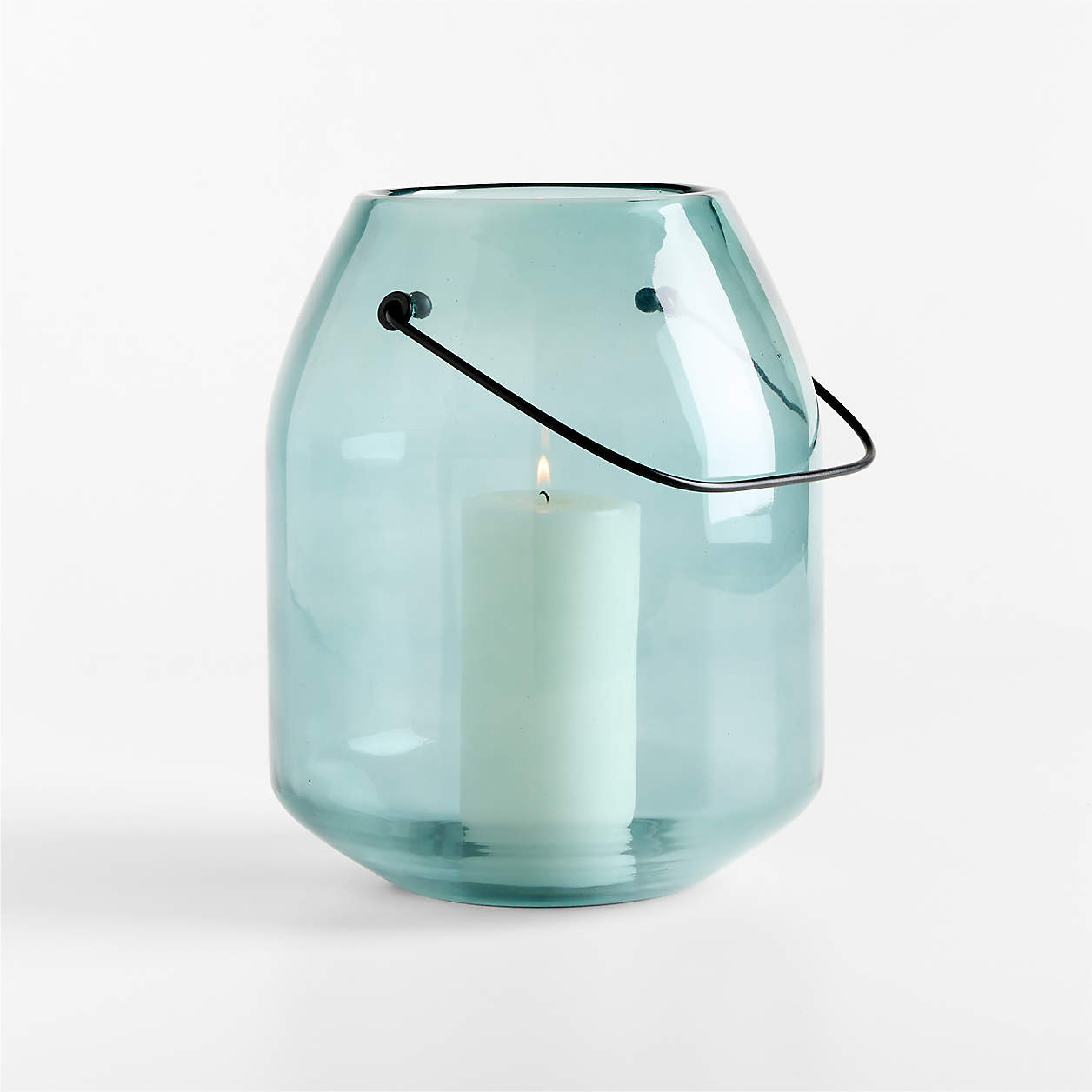 Adelaide Blue Glass Lantern 11.5" | Crate & Barrel | Crate & Barrel