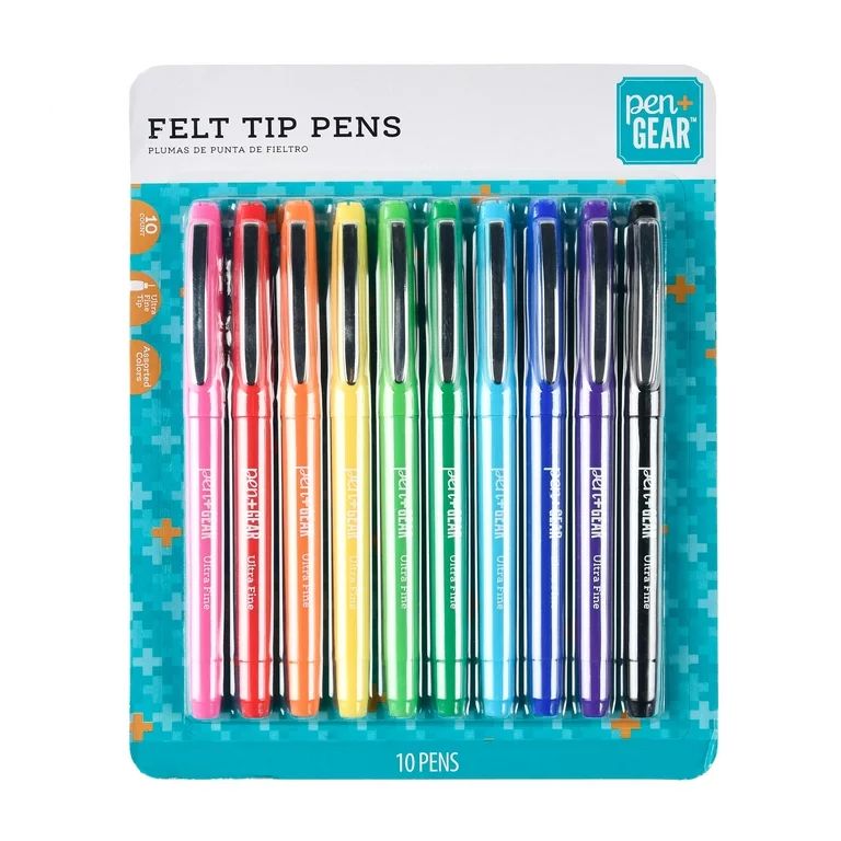 Pen + Gear Felt-Tip Pens, Ultra Fine, Assorted Colors, 10 Count | Walmart (US)