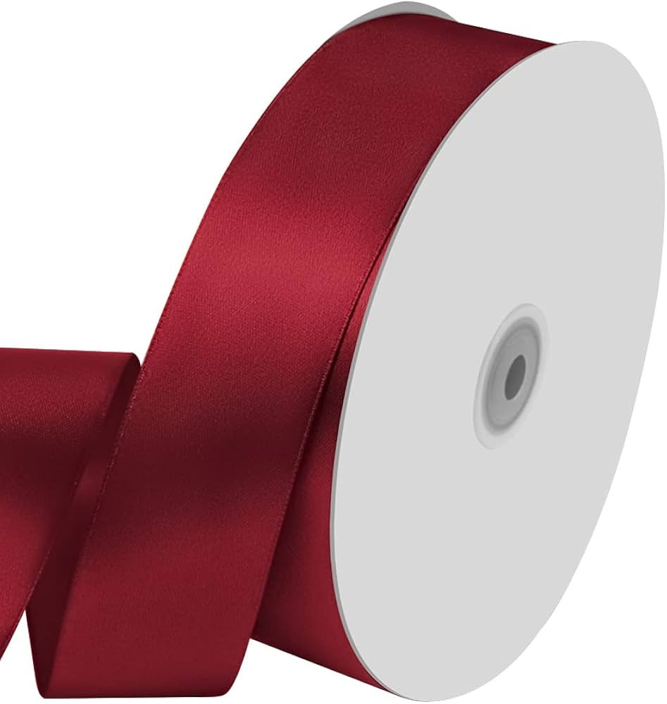 1-1/2" Wide x 100 Yards Single Faced Polyester Wine Red Satin Ribbon, Perfect for Wedding, Gift W... | Amazon (US)