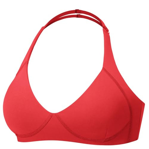 YEOREO Women Halter Sports Bra Light Support V Neck Padded Strappy Open Back Workout Gym Tops Red XL | Amazon (US)