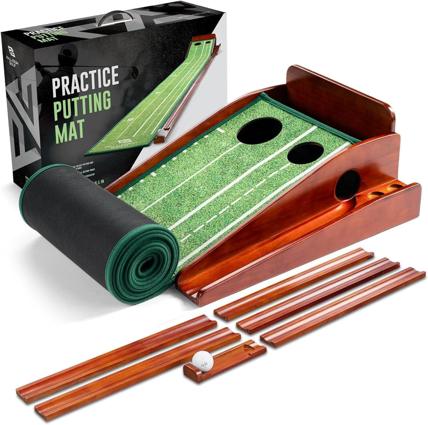 Palladium Golf Putting Mat for Indoors - Indoor/Outdoor Putting Green with Ball Return, Realistic Surface Golf Putting Mat, 2 Hole Training, 10 Feet. | Amazon (US)