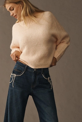 Pilcro Pearl-Embellished Low-Rise Wide-Leg Jeans | Anthropologie (US)