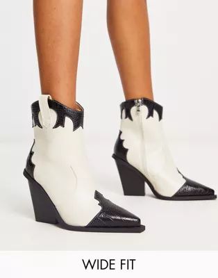 RAID Wide Fit Adeliza heeled western ankle boots in black and white | ASOS (Global)
