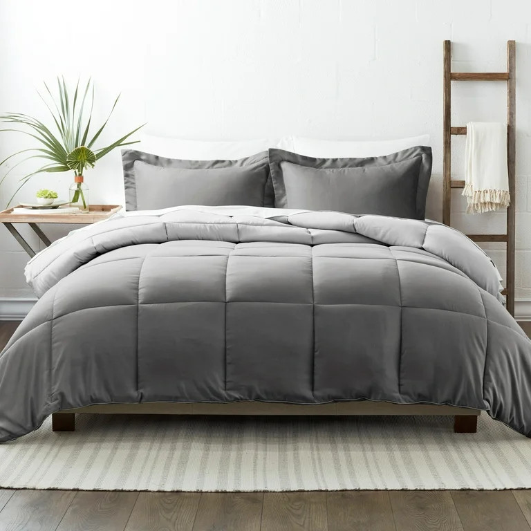 Noble Linens 3-Piece Gray & Silver Reversible Down Alternative Comforter Set, King/Cal King | Walmart (US)