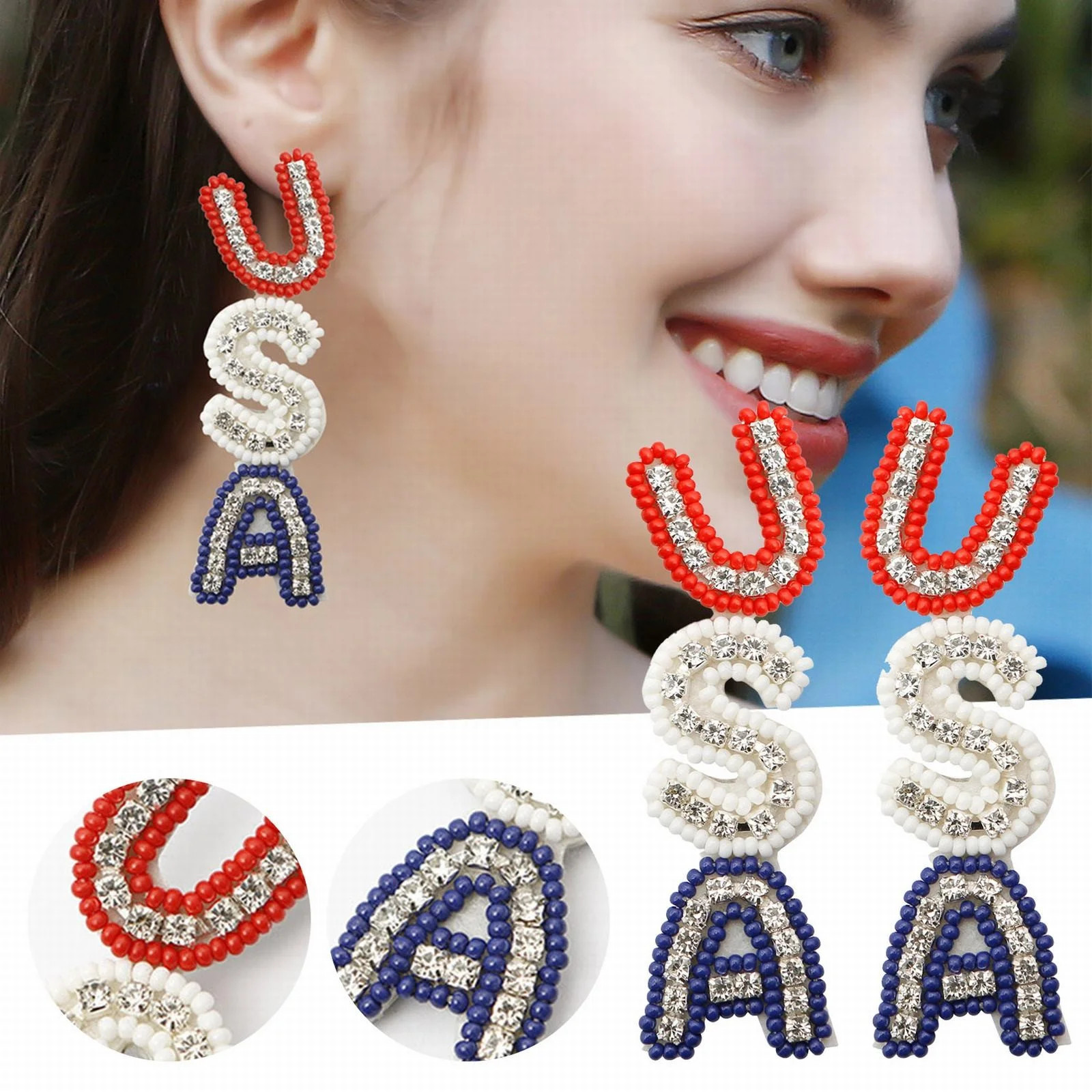 QIQUWOHUL American Flag Earrings 4th Of July Earrings For Women Beaded Heart Star Flag Dangle Dro... | Walmart (US)