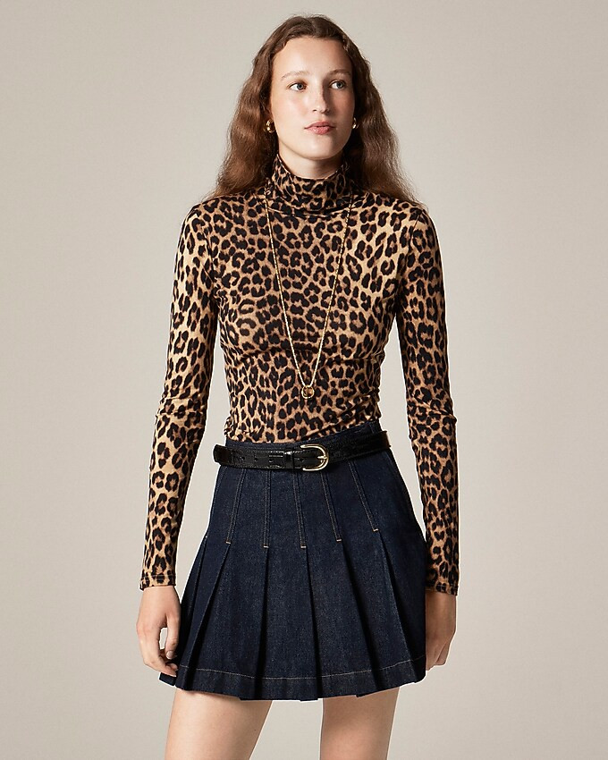 New feather jersey turtleneck in leopard print | J. Crew US