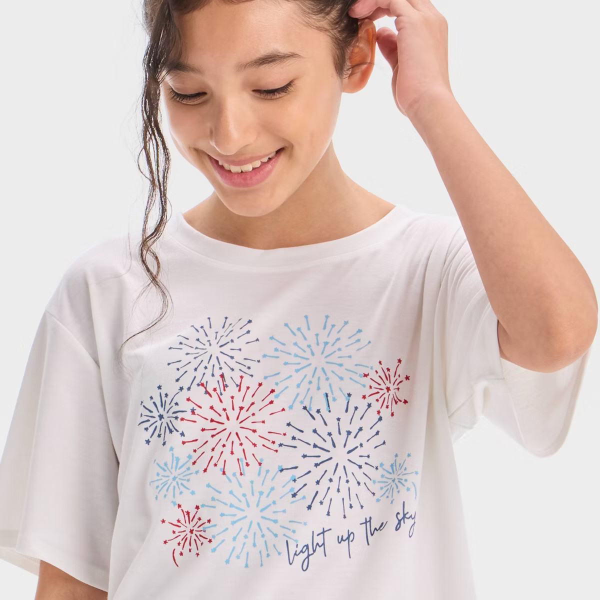 Girls' Short Sleeve 'USA' Graphic Boxy T-Shirt - All In Motion™ Navy Blue XL | Target