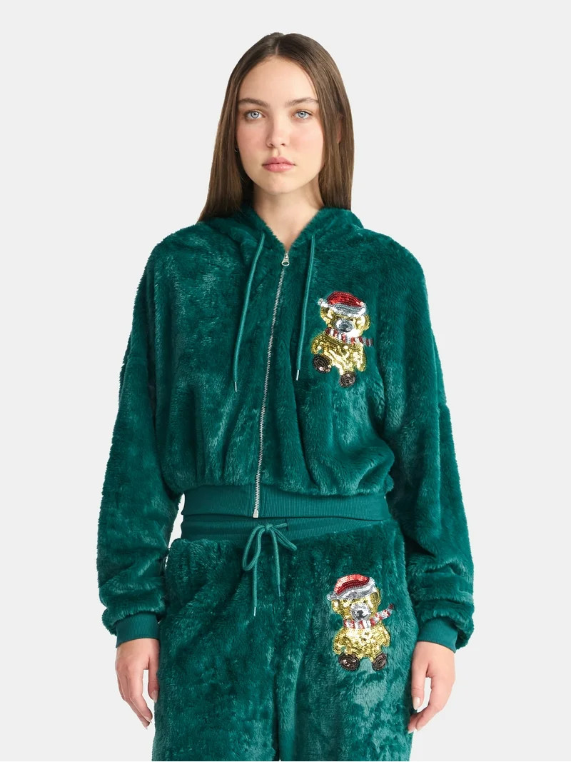 No Boundaries Christmas Plush Jacket, Women's | Walmart (US)