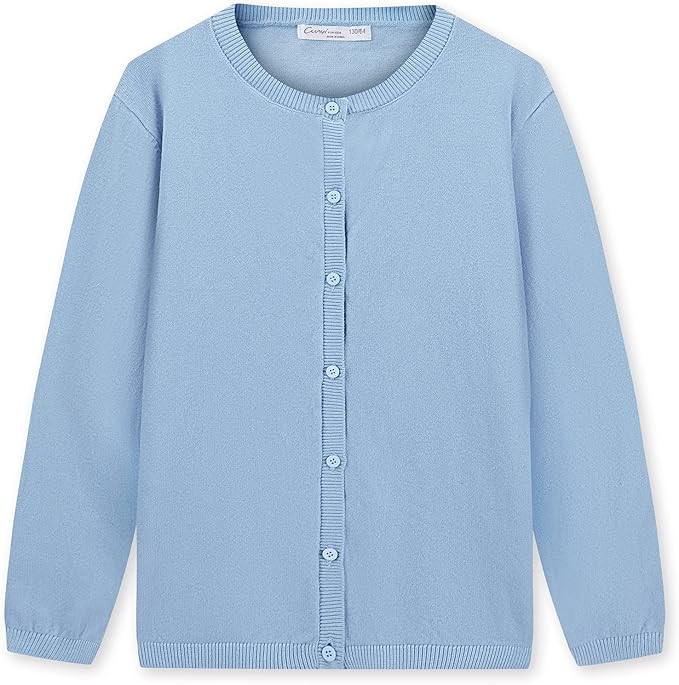 CUNYI Girl's Crewneck Lightweight Button-up Cardigan Cotton Knit Sweater Casual Cute Outerwear | Amazon (US)