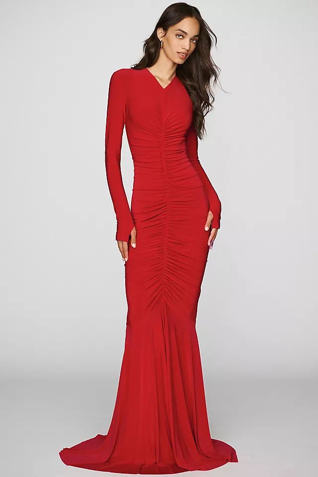 Long-Sleeve Shirred Maxi Dress | Anthropologie (US)