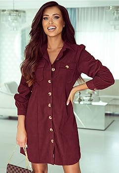 Alaster Queen Women's Corduroy Long Sleeve Short Dresses Fall Winter Button Down Work Tunic Dress... | Amazon (US)