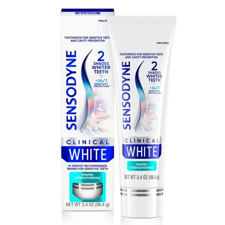 Sensodyne Clinical White Toothpaste Clinically Proven Whitening for Sensitive Teeth, Enamel Strengthening, Mint Flavor, 3.4 oz | Walmart (US)