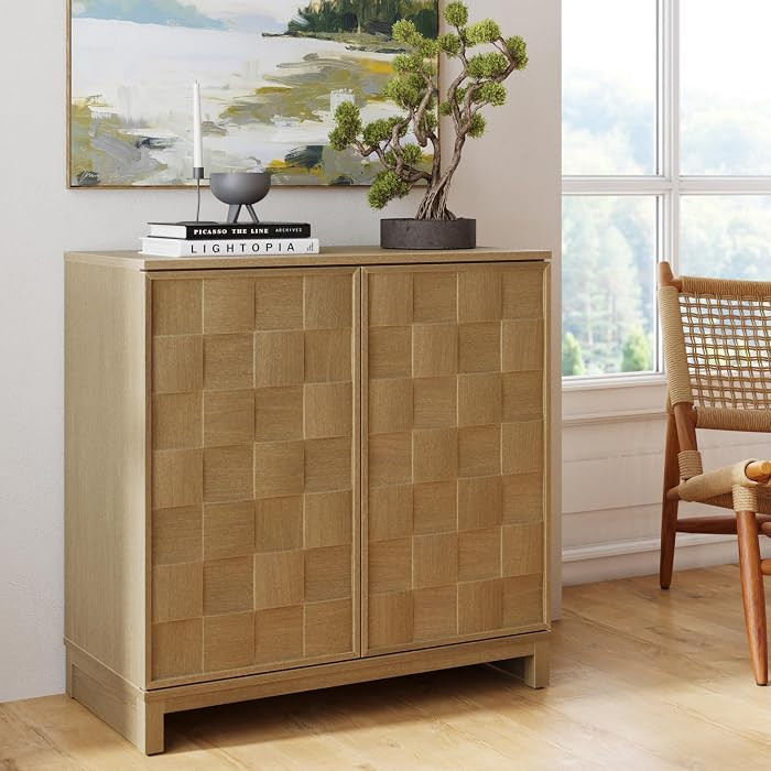 Nathan James Paige Mid Century Modern Bar Cabinet Credenza, Light Wood Accent Cabinet with Sculpt... | Amazon (US)