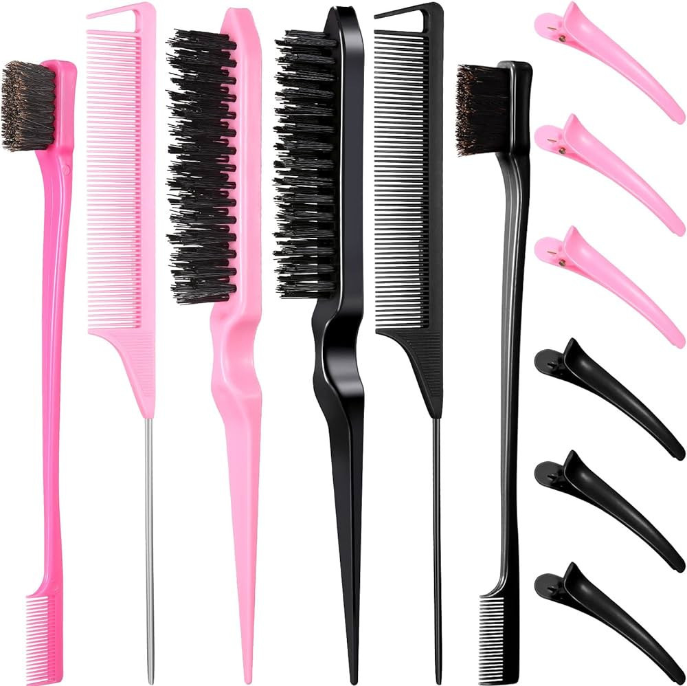 12 Pieces Hair Brush Set, Nylon Teasing Hair Brushes 3 Row Salon Teasing Brush, Double Sided Hair... | Amazon (US)