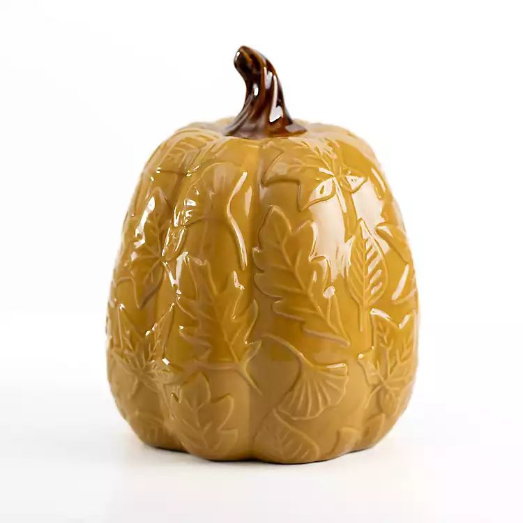 Ochre Leaf Print Ceramic Pumpkin | Kirkland's Home