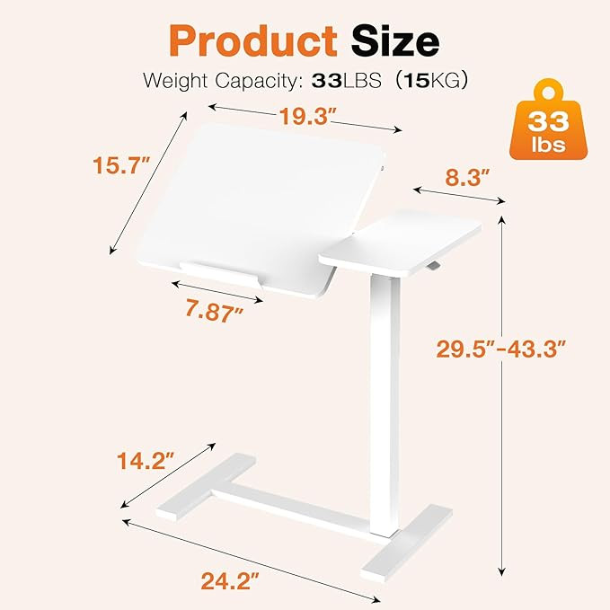 Sweetcrispy Overbed Bedside Table, Mobile Standing Desk Adjustable Height, Small Rolling Laptop C... | Amazon (US)