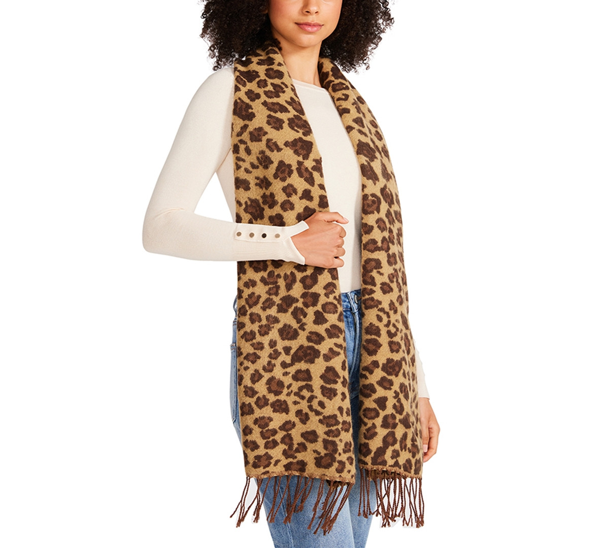 Steve Madden Women's Tricolor Leopard-Print Scarf with Fringe Detail | Macys (US)
