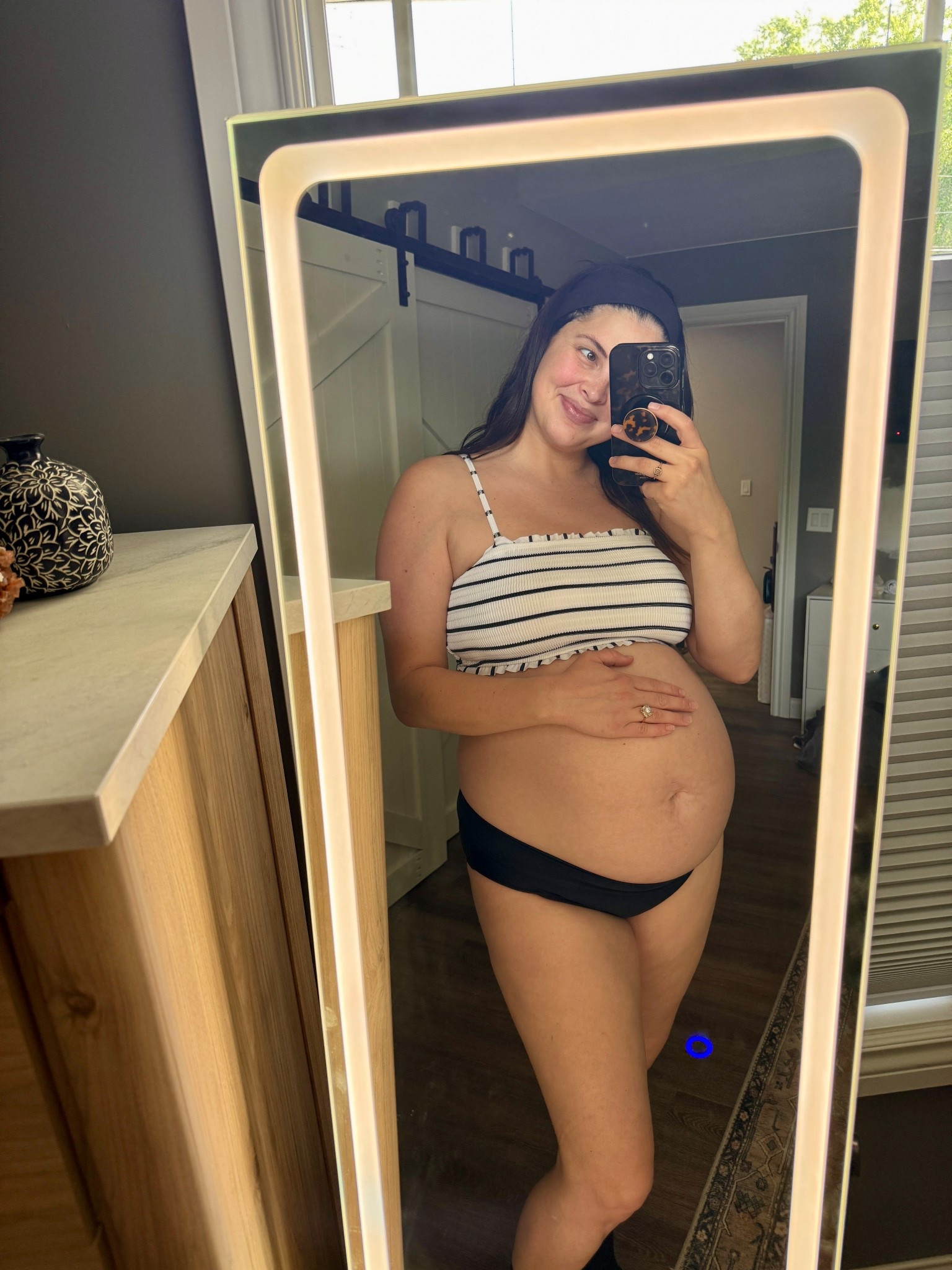 bump friendly full coverage bikini bottoms and stretchy bathing suit top // my preference for “maternity” swimwear cuz I don’t like squeezing a one piece over the bump & having to pull it down constantly for the frequent bathroom trips lol 

#LTKBump #LTKSwim #LTKSummerEdit
