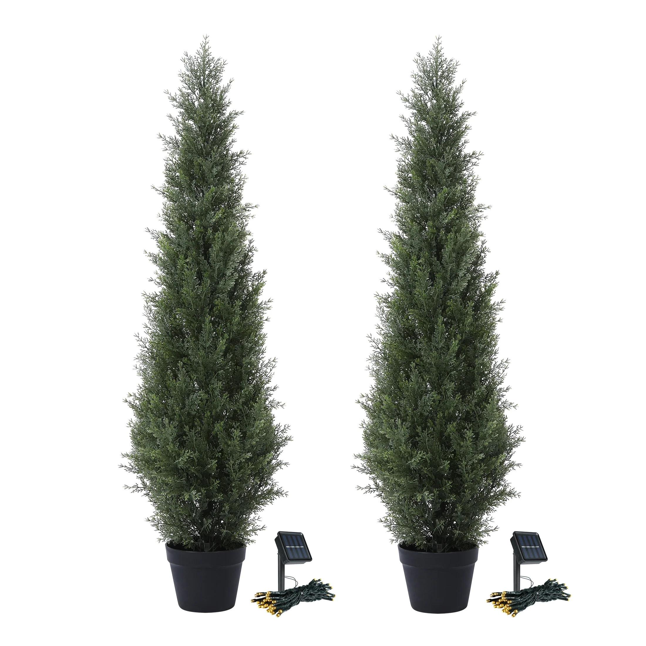 2 Pack 4ft Artificial Cedar Topiary Trees for Outdoors, Fake Cypress Plants with Solar Light Stri... | Walmart (US)