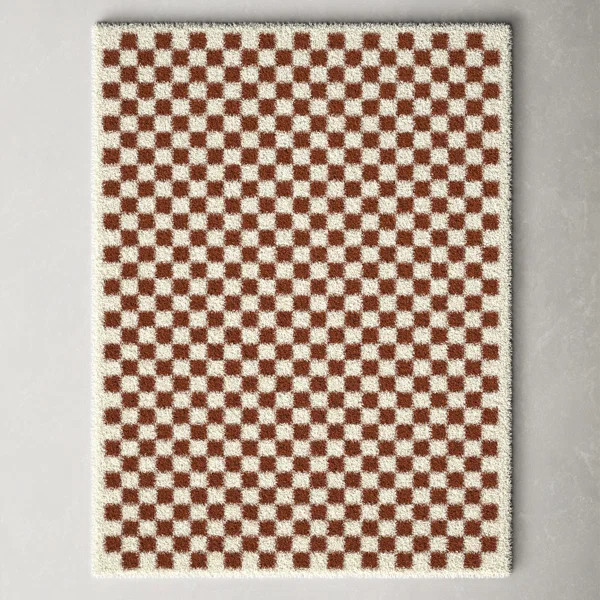 Walker Checkered Burnt Orange/Cream Shag Area Rug | Wayfair North America