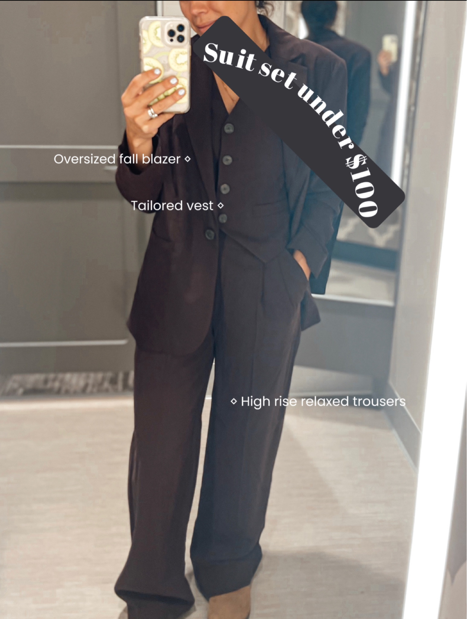 Feeling Effortlessly cool 😎 in this target, three piece, espresso suit. 
Feels good and runs tts + the entire look is under 100$ 

I’m 5’4/5 and no heels necessary. Worked with the Birkenstocks I had on or a low boot 🤎Love brownie monochromatic moments in the fall 🍁 
Also, what a cute thanksgiving outfit 
-  oversized blazer
- tailored crop vest 
- high waisted relaxed trousers 
#targetstyle #target 
#ltkover40 #ltkseasonal #ltkholiday

#LTKfindsunder50 #LTKfindsunder100 #LTKworkwear