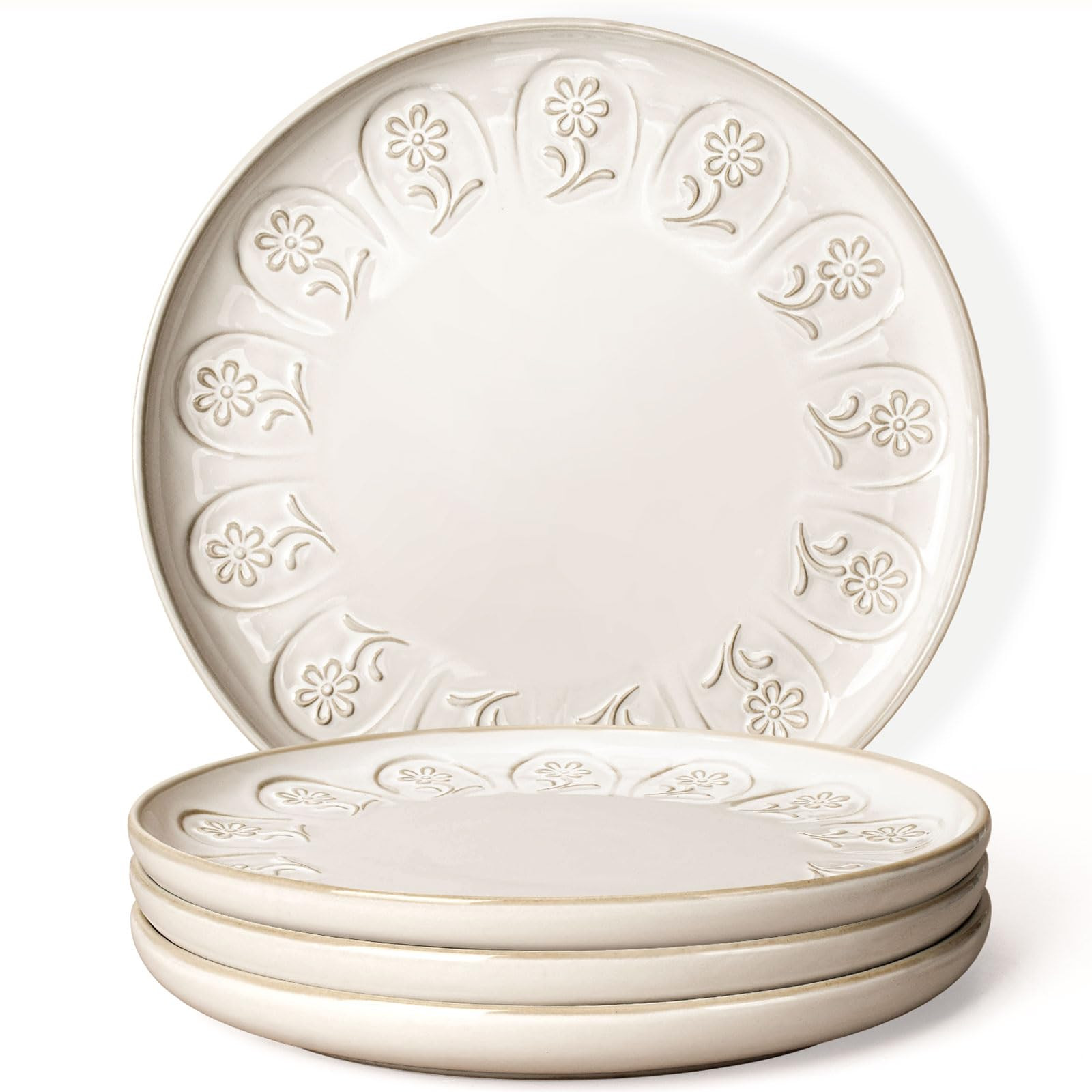 Artena Large Ceramic Dinner Plates Set Of 4, 10.75 Inch Embossed Kitchen Salad Plates, Modern Ser... | Amazon (US)