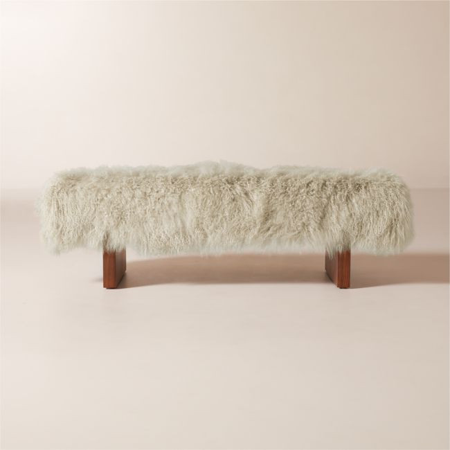 Socca 55"" Taupe Sheepskin Upholstered Bench | CB2