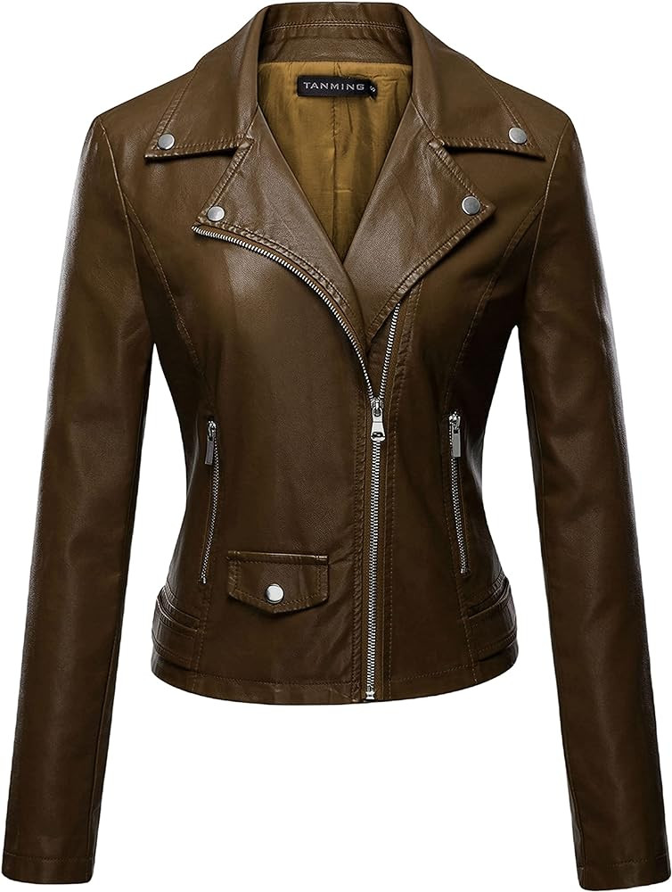Tanming Women's Faux Leather Moto Biker Short Coat Jacket | Amazon (US)