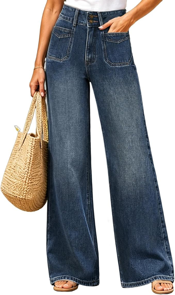 Women Wide Leg Jeans High Waisted Tummy Control Baggy Denim Pants | Amazon (US)