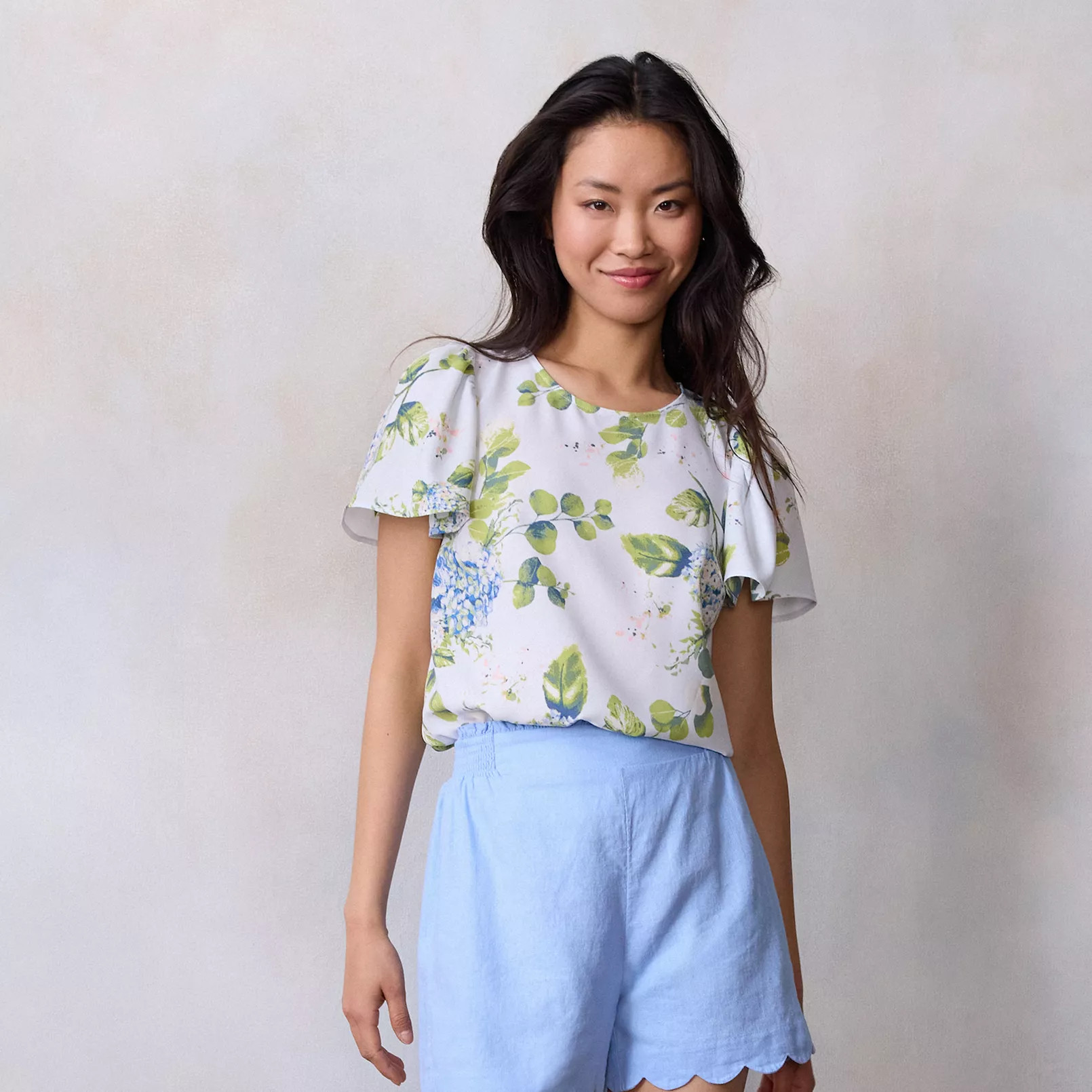 Petite LC Lauren Conrad Flutter Sleeve Woven Top | Kohl's