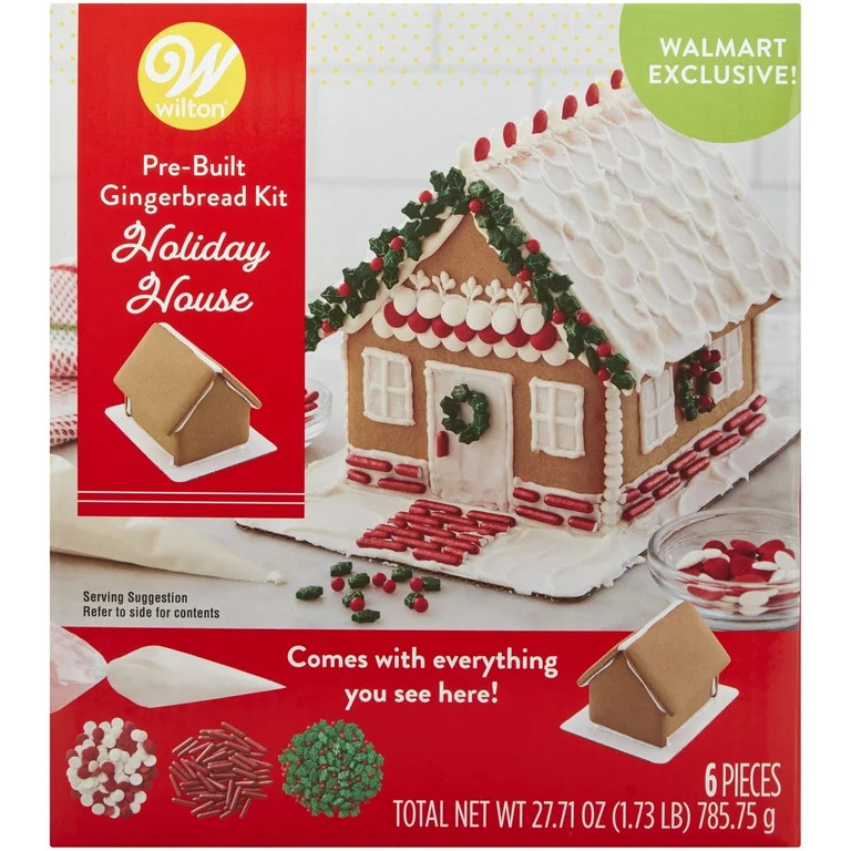 Wilton Pre-Built Holiday House Christmas Gingerbread Kit, 6-Piece - Walmart.com | Walmart (US)