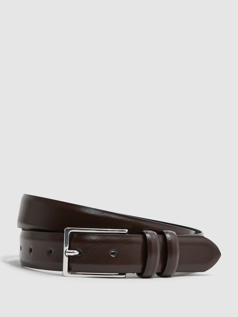 Reiss Chocolate Dante Smooth Leather Belt | Reiss UK