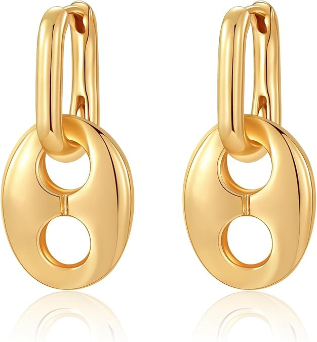 Double Hoop Earrings for Women 14K Gold Plated Drop Dangle Paperclip Hoops Huggie Hoop Hypoallerg... | Amazon (US)