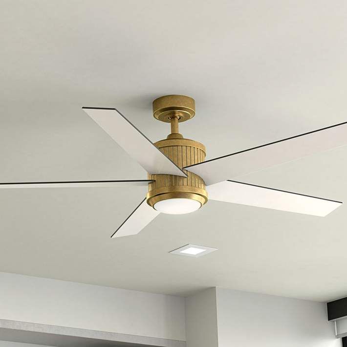 56" Kichler Brahm White and Natural Brass LED Ceiling Fan with Remote - #781N0 | Lamps Plus | Lamps Plus