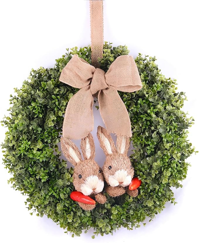 FLOROAD 2024 Spring Easter Wreath for Front Door 22 inch, Artificial Green Boxwood Wreath Decorat... | Amazon (US)