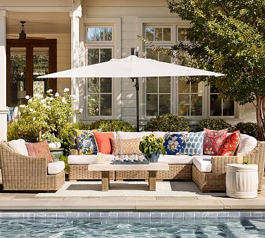 Huntington Wicker 6-Piece Slope Arm Outdoor Sectional (128") | Pottery Barn (US)