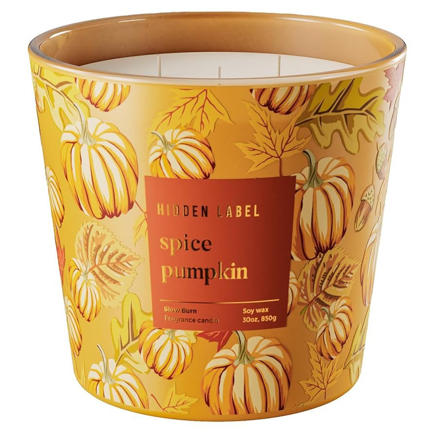 Hidden Label Pumpkin Spice Fall Candles, 3 Wick Large Scented Candle for Home, 30oz Natural Soy C... | Amazon (US)